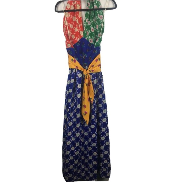 Womens Maxi Dress Size 5 Floral Halter Color Block Long VTG Youth guild - Picture 3 of 8